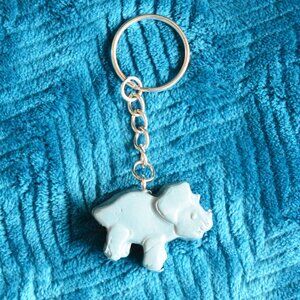 Handmade Blue Triceratops Dinosaur Keychain Recycled Accessory